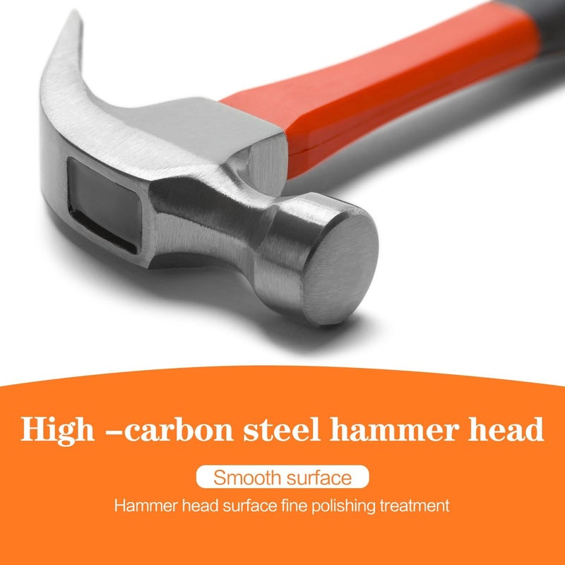 DkOvn 2pcs 24oz Claw Hammer, Straight Rip Claw Hammer, Fiberglass General Purpose Hammer with Smooth Face & Non-slip Grip - Image 3